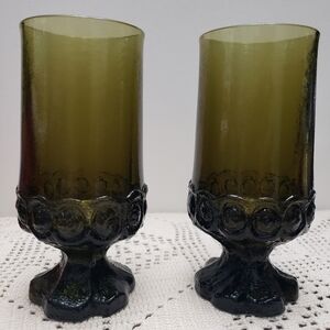 Set of 2 Midcentury Tiffin Franciscan Madeira Green Ice Tea Footed Goblet Vtg.